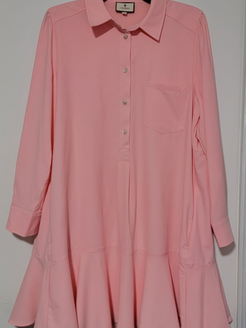 Pink Shirt Dress with Flared Hem